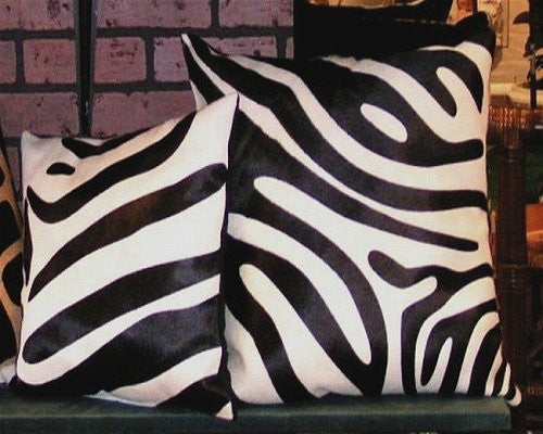 Zebra Cowhide Pillow Black-White