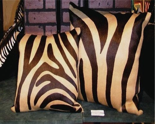 Zebra Cowhide Pillow Brown-Beige
