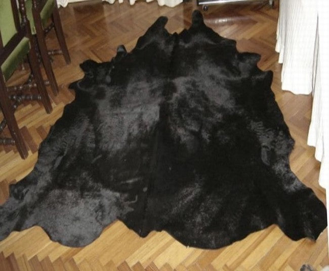 Black Cowhide Leather Rug