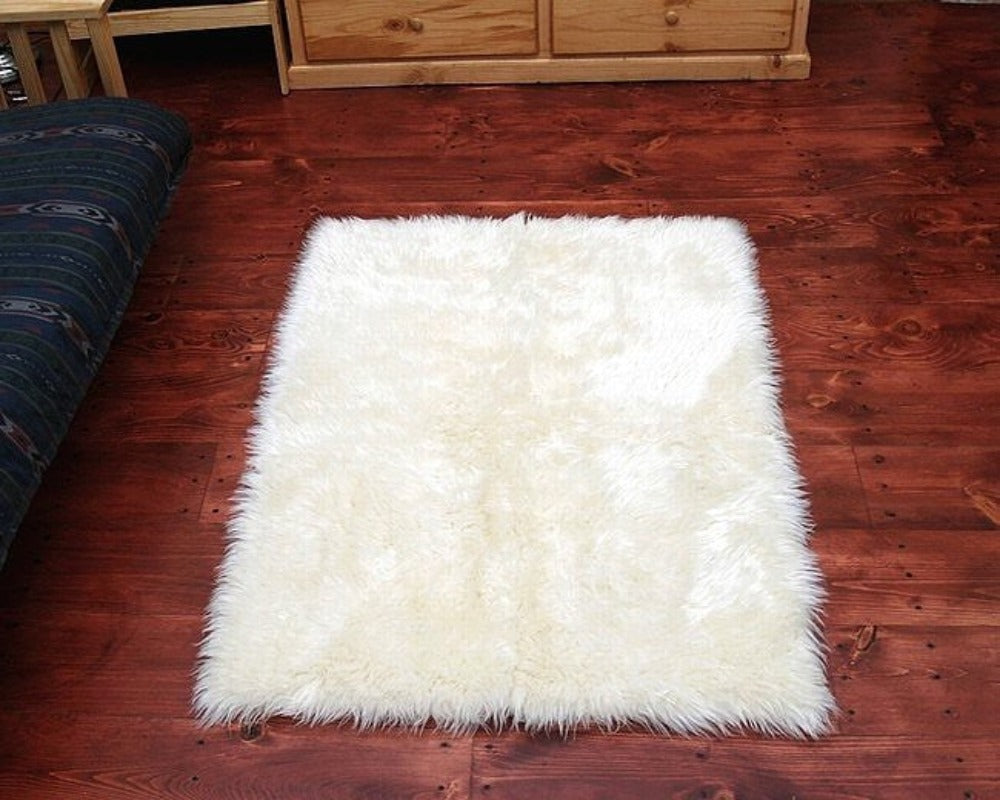 Faux Fur Area Rug White