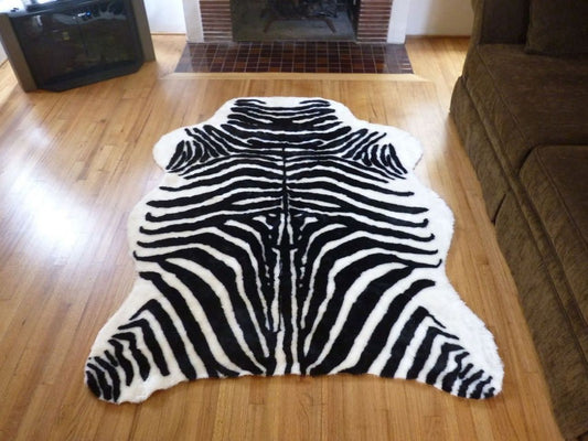 Plush Black-White Faux Zebra Skin