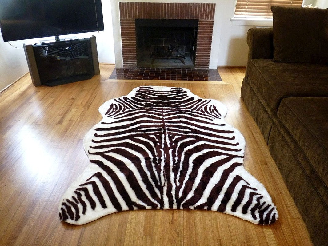 Plush Brown-White Faux Zebra Skin