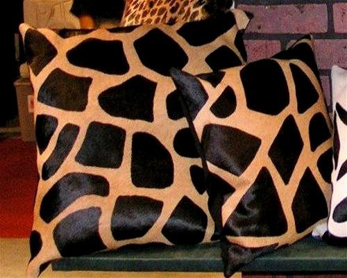Giraffe Cowhide Pillow Brown-Beige